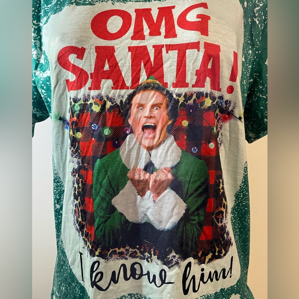 ELF T-shirt OMG Santa I Know Him Santa Claus Christmas Will Ferrell large green - Picture 2 of 9